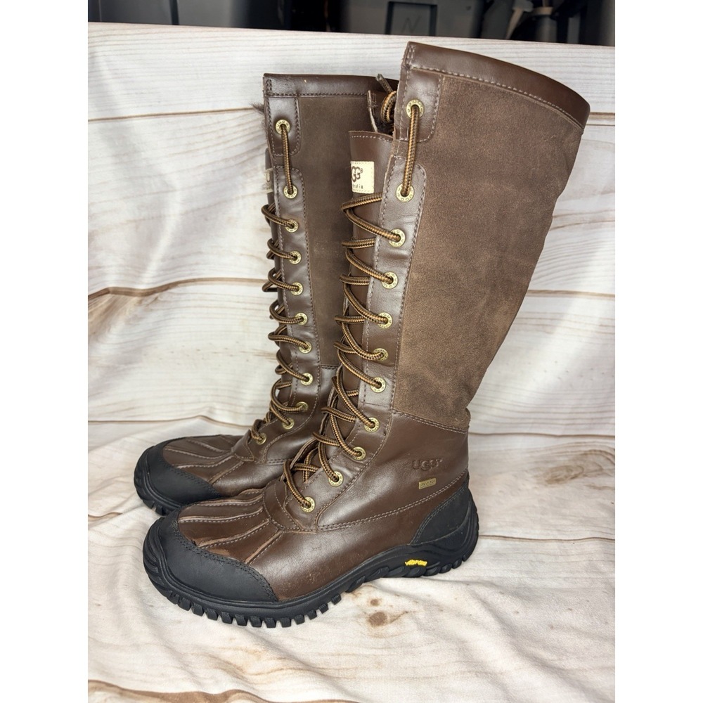 UGG Adirondack Tall Brown Leather Shearling Waterproof Winter Boots W7 Vibram‎